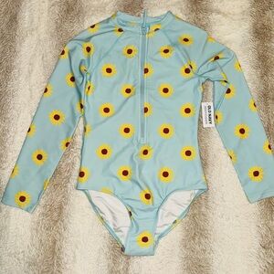 Old Navy Girls Long Sleeve One-Piece Swimsuit Sunflower Print